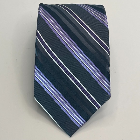 croft & barrow Other - Croft & Barrow 100% Silk Black w/ Purple & White Stipes Men's‎ Neck Tie